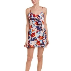 Parker Floral Drop Waist Blouson Floral Ruffle Mini Dress M